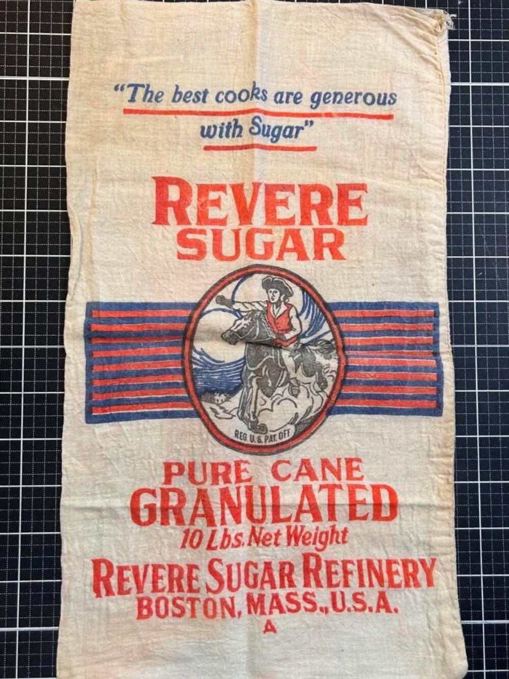 Vtg Revere Sugar Refinery Cloth Sack 10 lb 15" x 8 1/2" Boston Mass